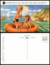 Taylor Old Postcard Little Boy Girl & Dinghy Going For A Sail, Come and Join us?