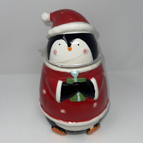 Christmas penguin cookie jar - christmas,