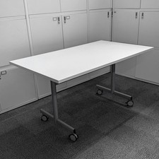 Modular Rectangular Flip Top Meeting Mobile Tables, White (Delivery Available)