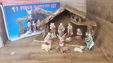 Vintage 11 Piece Nativity Set Christmas Decoration Ornament Display Boxed VGC