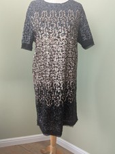 Next Sequin Black & Gold Ombre Shift Dress Size 12