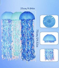  3 Pcs Blue Hanging Jellyfish Paper Lantern Decorations for Party
