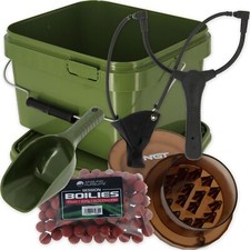 Fishing Bait Set 5L Square Bucket Boilies Grinder Baiting Spoon & Catapult Carp