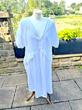 Zara white Short Puff Sleeve Cotton Midi Dress Frill Trim Relaxed Fit Size M