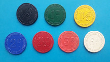 WOLVERHAMPTON Corporation bus tokens, full set of 7 1960s, 1/2d - 6d (plastic)