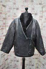 VTG Vintage 1980's 80'S Black Leather Jacket Blouson Shoulder Pads Shearling 12