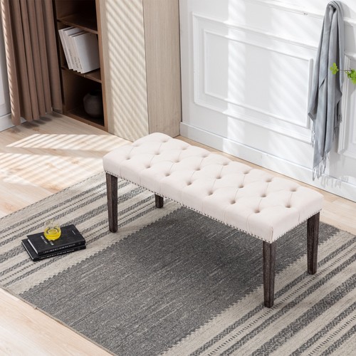 Beige upholstered tufted - upholstered, bench