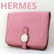 Hermes Dogon coin case, card case, coin purse, silver hardware, pink