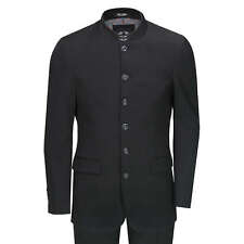 Mens Black Chinese Grandad Collar 3 Piece Suit Fitted Nehru Jacket Wedding Party
