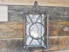 Aged Metal Antiqued Mirrored French Style Candle T Light Holder Wall Lantern
