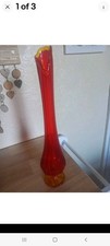 L E Smith Amberina Vase Vintage Art Glass Orange Red