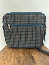 Earth Squared Ladies Fair Trade Wool Blue Tweed Cord Tartan Crossbody Bag BNWOT