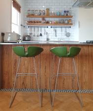 FJORD BAR STOOL design by Patricia Urquiola. Modern, leather seat, steel legs