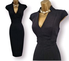 Karen Millen UK 14 Black Crepe Forever Tuxedo Wiggle Pencil Occasion Dress