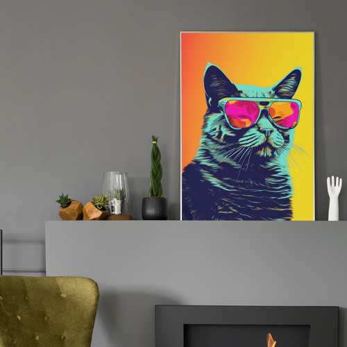 Colourful cat print pop art - cat,