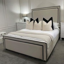 Plush Velvet Piping Bed Frame