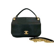 Seal No. 23 CHANEL Coco Mark Caviar Leather 2-Way Handbag/Shoulder Bag Black 124