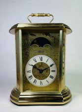 Vintage Hermle German Moon Phase Gold Tone Quartz Desk / Mantle Clock WORKS