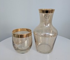Vintage SC LINE Made in Italy Bedside Water Carafe & Tumbler Set | Gold Gilt Rim