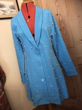 STUNNING SKY BLUE JACKET 10 PEARLS WEDDING LONG TAILORED SAINT GENIES OCCASION