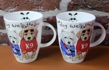 Roy Kirkham Animal Fashions Mug Dog Walk  Dog. Bone China Mugs X 2 Never Used 