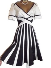 Karen Millen ❤️UK 10 US 6 Black White Hepburn Fit Flare Summer Dress Races