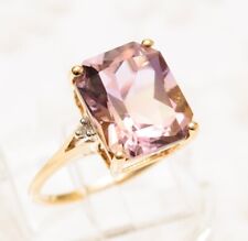 9ct Solid Gold & Natural 6.5 Carat Ametrine Gemstone Ring Diamond Accents Size M