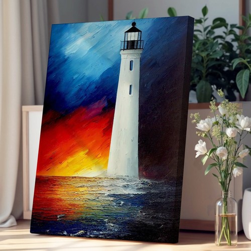 Painted lighthouse canvas - painted,