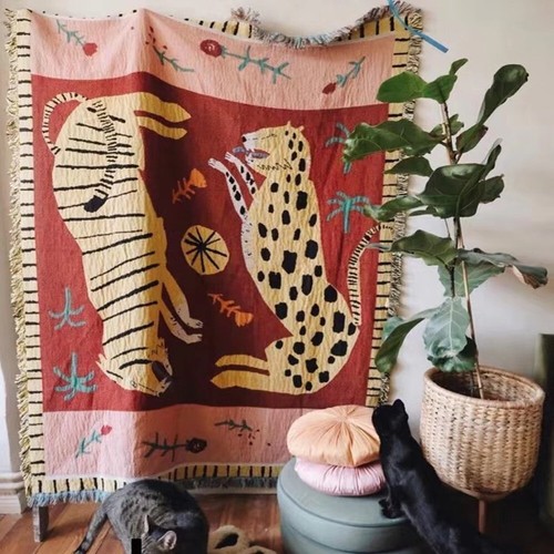 Leopard tiger tapestry throw - &,