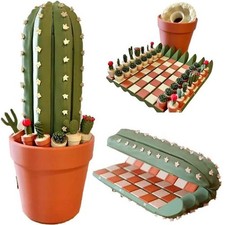3D Printed 32PCS Cactus Chess Board Set, Roll-Up Portable Cactichess Travel