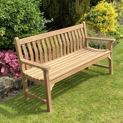 Teak garden bench wave - bench, back