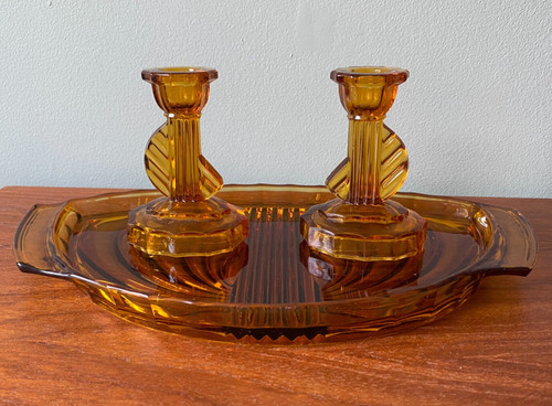 Art deco amber glass dressing - art,