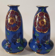 Pair Of Antique Wilton Ware A G Harley Jones Early Art Deco 14.5cm Vases C1920