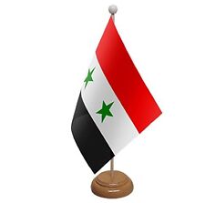 SYRIA TABLE FLAG 9"X6" WITH WOODEN BASE FLAGS SYRIAN ALEPPO DAMASCUS