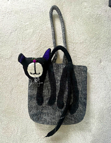 Wool felt cat applique - wool,