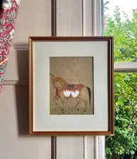 Indian Mughal Miniature Style Horse Painting With Semiprecious Stone Work