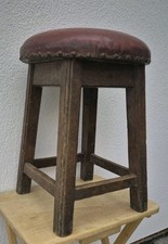 Original Retro Vintage Pub Stool Solid Wooden Legs Stud Bar Red 