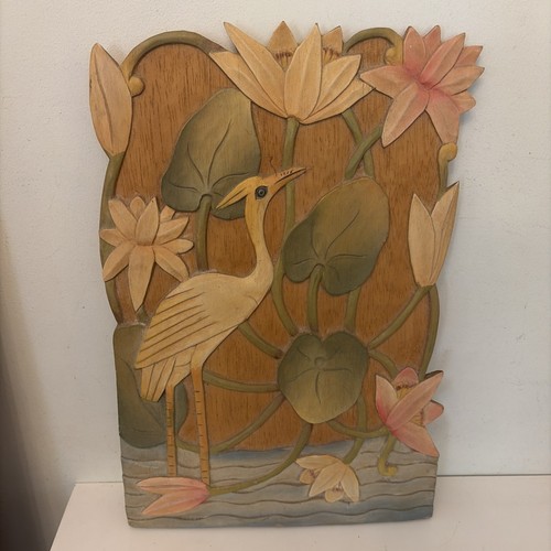 Vintage wooden egret heron - wooden,