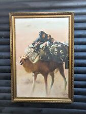 CAMELS CARAVAN DESERT VINTAGE 40" LARGE ORIGINAL OIL PAINTING STATEMENT ARTWORK 