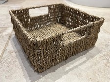Natural Seagrass Square Storage Basket with Inset Handles Medium