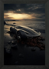 Sports Car on Beach Framed