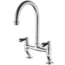 Traditional /Vintage Style Bridge Pillar Sink Basin Mixer Tap Black handles £145