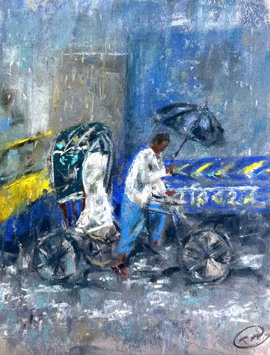 Original rain painting - rain, urban
