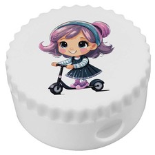 'Little Girl Riding A Scooter' Compact Pencil Sharpener (PS00041147)
