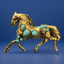 Gold Tone Horse Brooch Faux
