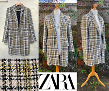 Zara Check Coat, Tweed, OPEN Mid-length, Neutral With BLACK, YELLOW & GREEN, MED