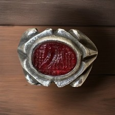 Roman Style Ring With Red Stone Intaglio Of An Eagle With Hieroglyphics