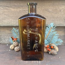 Antique Amber Pharmacy Glass Bottle RICHARDS Victorian Chemist Vintage Decor