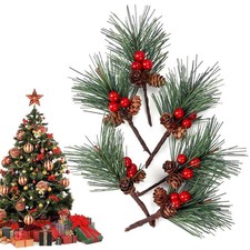 6/12× Christmas Pine Cone Red Berry Picks Stems Floral Picks for Xmas Wreath DIY