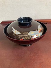 Japanese Lacquered bowl with lid black red golden decoration
